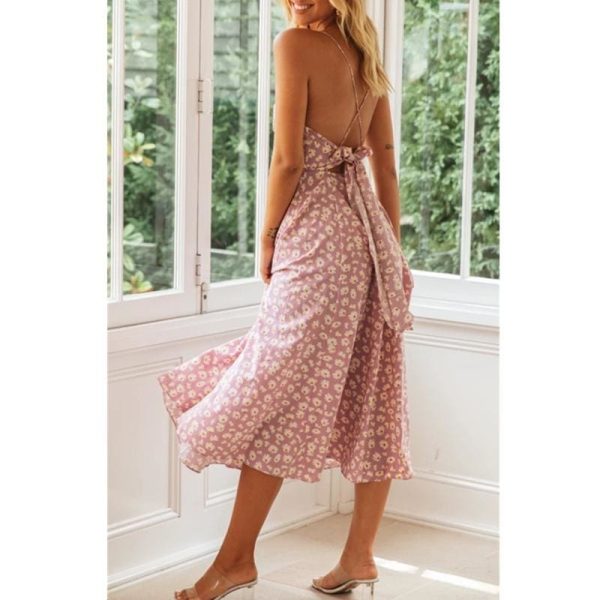 The Best Boho Print Maxi Dress Sleeveless Evening Party Beach Dress V-Neck Sundress Backless Online - Hplify