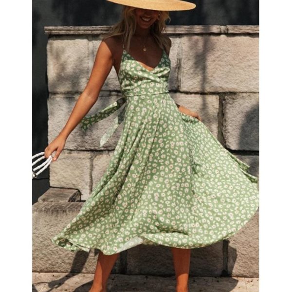 The Best Boho Print Maxi Dress Sleeveless Evening Party Beach Dress V-Neck Sundress Backless Online - Hplify