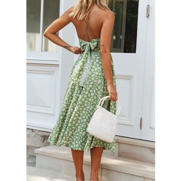 The Best Boho Print Maxi Dress Sleeveless Evening Party Beach Dress V-Neck Sundress Backless Online - Hplify