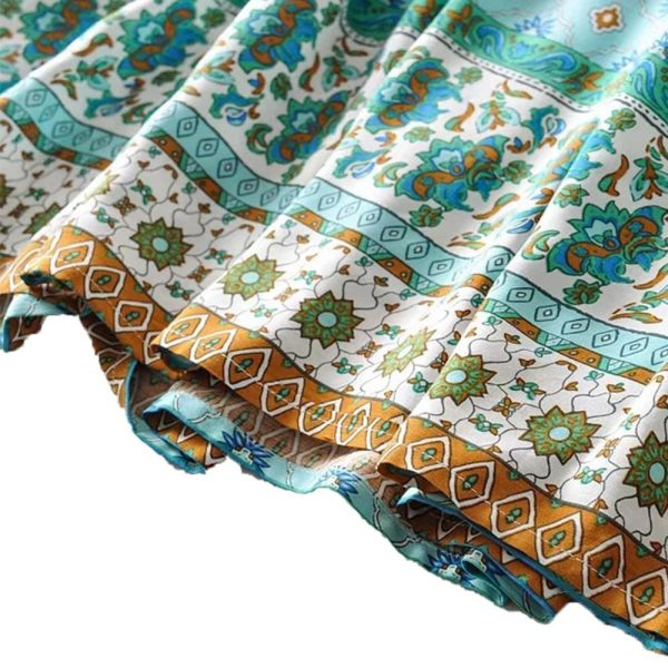 The Best Boho Print Slinky Dress Ladies Expansion Skirt Lace-Up V-neck One-Piece Dress Short Sleeve Tight Dress Online - Hplify