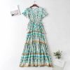 The Best Boho Print Slinky Dress Ladies Expansion Skirt Lace-Up V-neck One-Piece Dress Short Sleeve Tight Dress Online - Hplify
