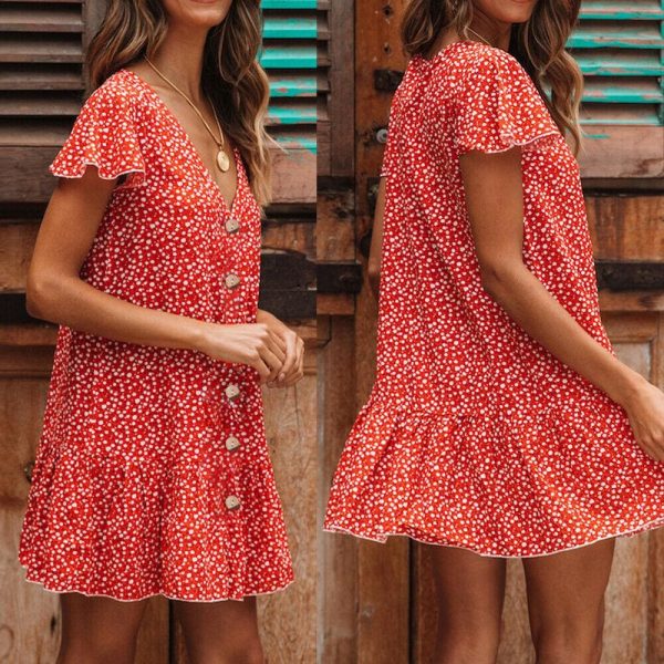 The Best Boho Short Mini Sundress Beach Holiday Party Fashion Ladies Short Sleeve Loose Dresses Online - Hplify
