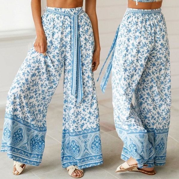 The Best Boho Women Baggy Harem Pants Hippie Wide Leg Gypsy Palazzo High Waist Loose Wide Leg Trousers Flared Bell Bottoms Online - Hplify