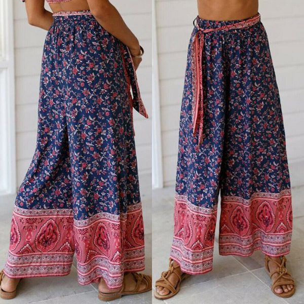 The Best Boho Women Baggy Harem Pants Hippie Wide Leg Gypsy Palazzo High Waist Loose Wide Leg Trousers Flared Bell Bottoms Online - Hplify