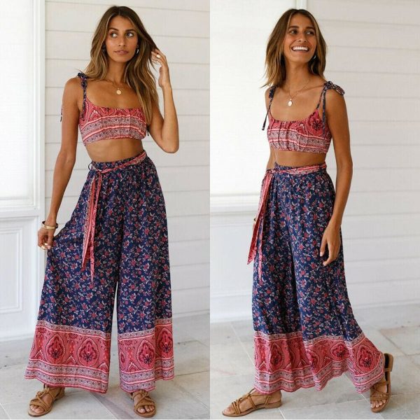 The Best Boho Women Baggy Harem Pants Hippie Wide Leg Gypsy Palazzo High Waist Loose Wide Leg Trousers Flared Bell Bottoms Online - Hplify