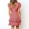 The Best Boho Women Ladies Summer Beach Mini Dress Fashion Floral Holiday V Neck Ruffle Sundress Casual Clothing New Online - Hplify