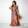 The Best Boho Women Maxi Dress Ladies Casual Sleeveless Halter Neck Floral Fashion Summer Beach Party Long Sundress Online - Hplify