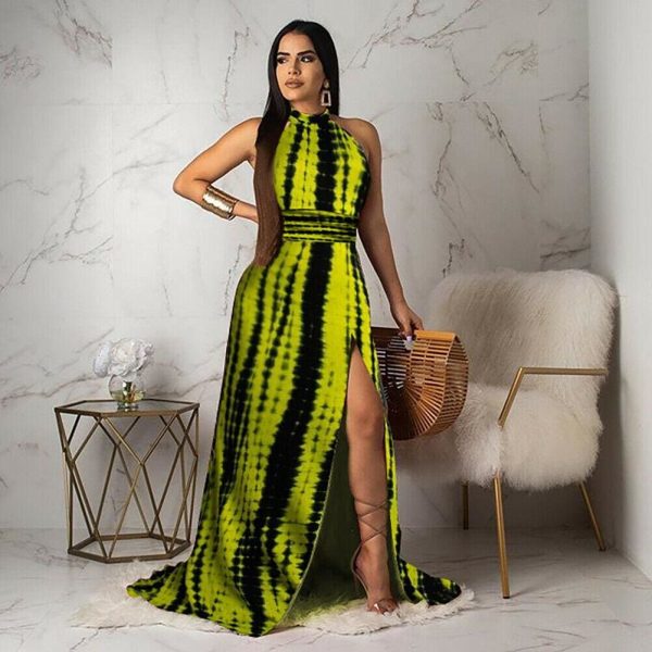 The Best Boho Women Maxi Dress Ladies Casual Sleeveless Halter Neck Floral Fashion Summer Beach Party Long Sundress Online - Hplify