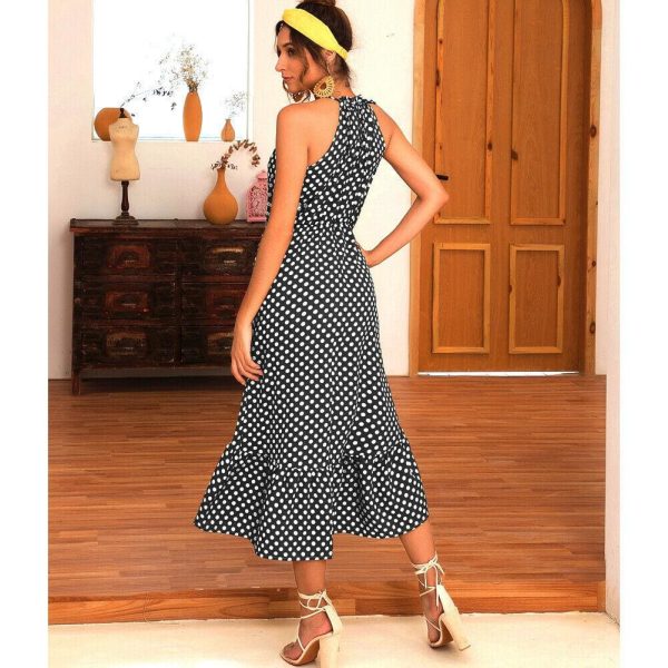 The Best Boho Women Summer Holiday Polka Dot Ruffle Dress Fashion Ladies Sleeveless Halter Neck Casual Dress Sundress Online - Hplify