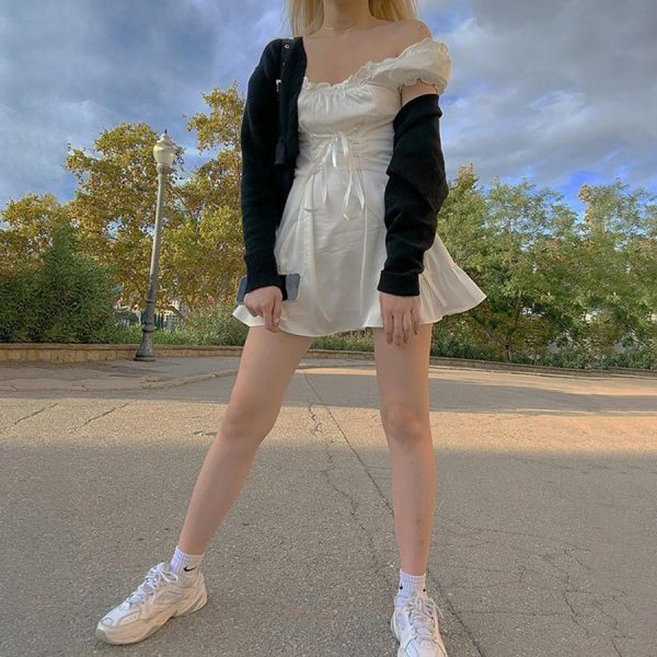 Fashion elegant bow white female mini dress summer party birthday festival cute sexy french romantic silk dress women - Hplify