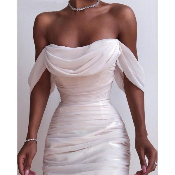 Women off shoulder party midi dress Female slash neck elegant dress - Hplify