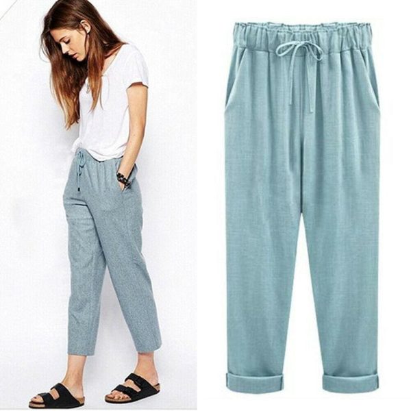 The Best Comfy Harem Pants Women Loose Casual Elastic High Waist Summer Beach Outdoor Drawstring Loose Baggy Trousers Plus Size Online - Hplify
