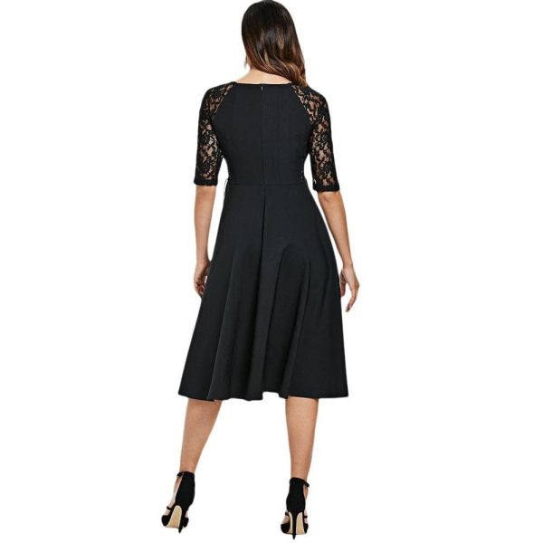 The Best Criss Cross Lace Sleeve Retro Flare Dress Online - Source Silk