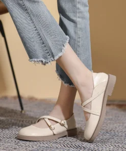 Womens Flat Bottom Round Toe Mary Jane Shoes Soft Non-slip Cross Straps