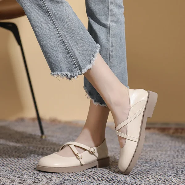 Womens Flat Bottom Round Toe Mary Jane Shoes Soft Non-slip Cross Straps