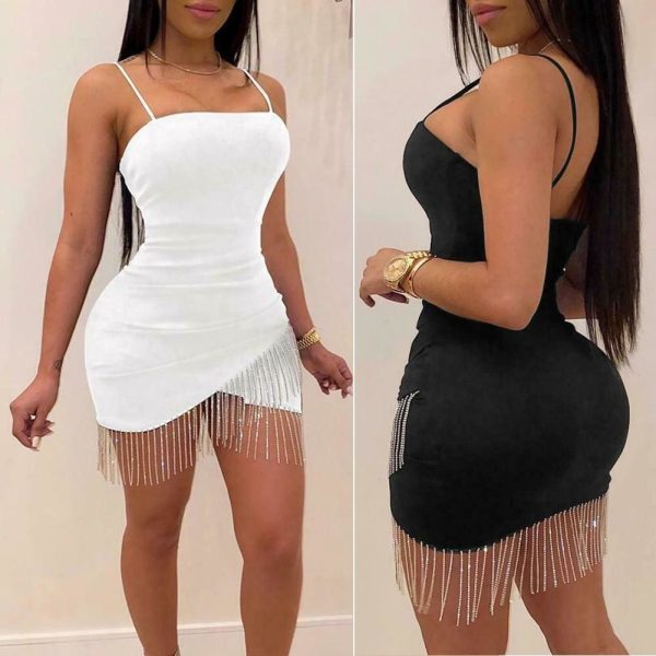 The Best Dresses Woman Party Night Birthday Tassel Split Sleeveless Bodycon Dress Summer Elegant Suspender Short Mini Pencil Dresses Online - Hplify