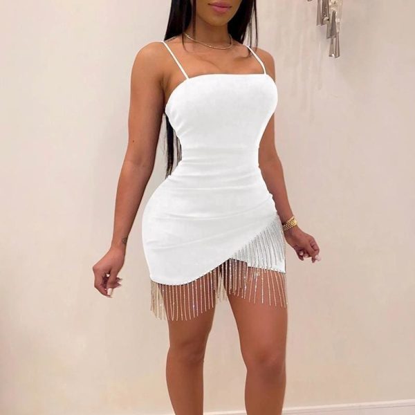 The Best Dresses Woman Party Night Birthday Tassel Split Sleeveless Bodycon Dress Summer Elegant Suspender Short Mini Pencil Dresses Online - Hplify