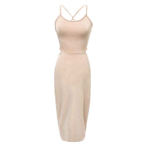 The Best Elegant Fashion Summer Women Sleeveless Bodycon Sexy Backless Solid Casual Party Slim Beach Pencil Dress Sundress Online - Hplify