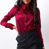 The Best Elegant Fashion Women Long Sleeve Button Down Shirt OL Work Ladies Satin Loose Lapel Blouse Casual Tee Tops Online - Hplify