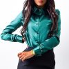 The Best Elegant Fashion Women Long Sleeve Button Down Shirt OL Work Ladies Satin Loose Lapel Blouse Casual Tee Tops Online - Hplify