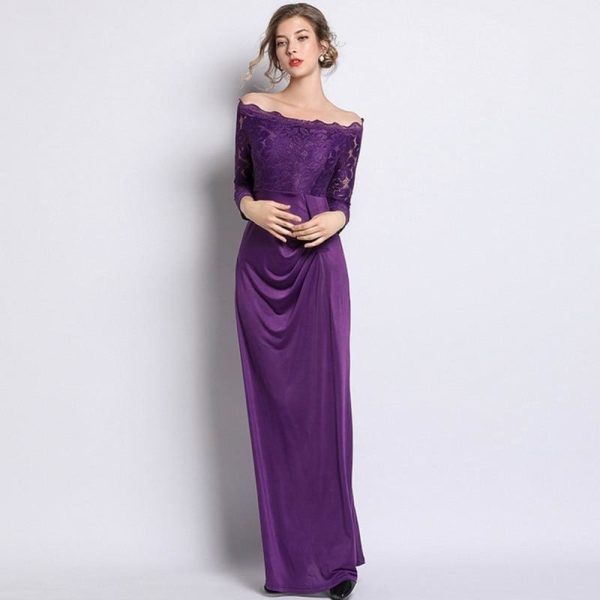 The Best Elegant Fashion Women Sexy Prom Ball Gown Off shoulder Glitter Dress Summer Ladies Solid High Waist Party Formal Dress Online - Hplify