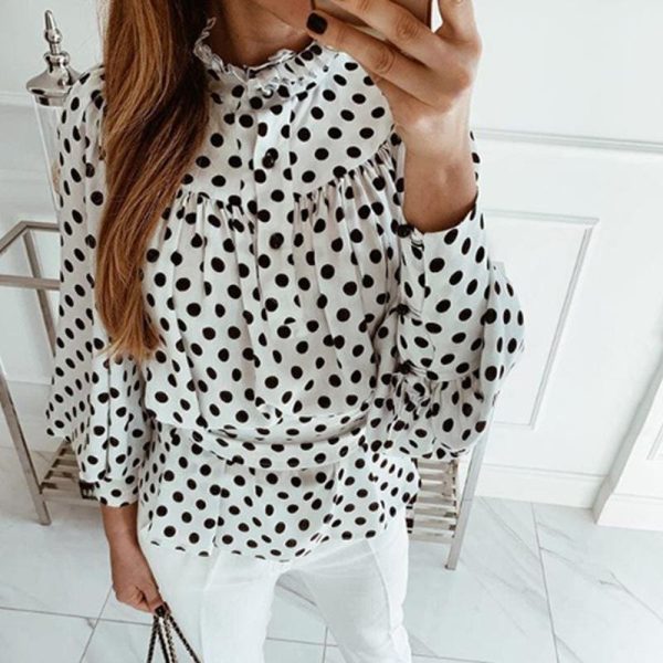 The Best Elegant Polka Dot Chiffon Blouse Women Long Sleeve Bow Tie Female Tops Autumn Winter Streetwear Ladies Shirts Online - Hplify
