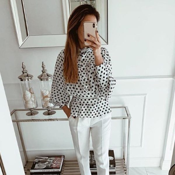 The Best Elegant Polka Dot Chiffon Blouse Women Long Sleeve Bow Tie Female Tops Autumn Winter Streetwear Ladies Shirts Online - Hplify