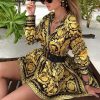 The Best Elegant Printed Shirt Dress Women Vintage Long Sleeve Party Dress Mini Short Autumn Dresses Streetwear Online - Hplify