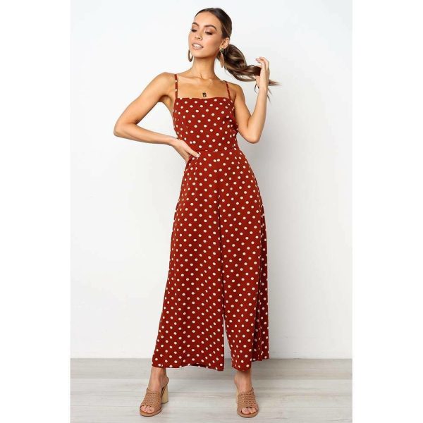 The Best Elegant Sexy Jumpsuits Women Sleeveless Polka Dots Loose Trousers Wide Leg Pants Rompers Online - Hplify