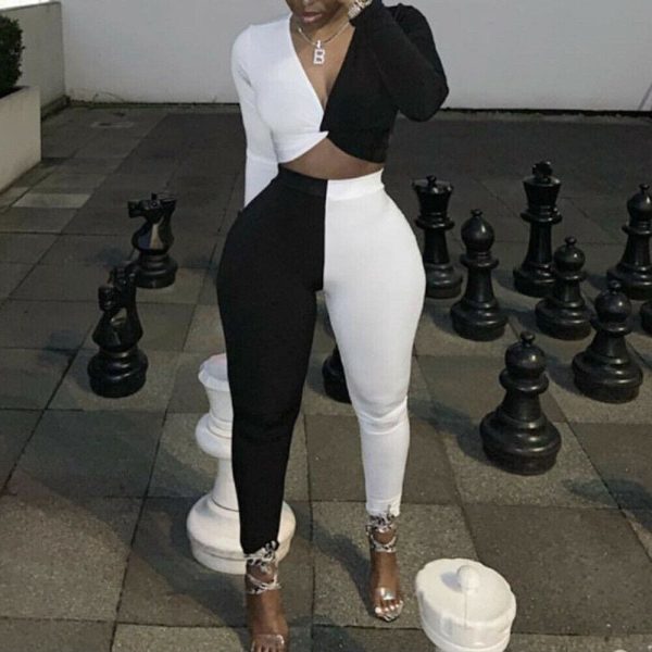 The Best Elegant Women Clubwear Sexy 2 Pcs Set Patchwork Playsuit Bodycon Party Jumpsuit Romper Online - Hplify