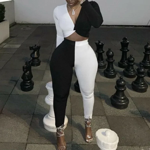 The Best Elegant Women Clubwear Sexy 2 Pcs Set Patchwork Playsuit Bodycon Party Jumpsuit Romper Online - Hplify