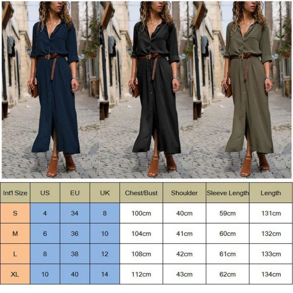 The Best Elegant Women Sexy V Collar Long Maxi Dress OL Ladies Casual Long Sleeve Solid Holiday Summer Beach Sundress Online - Hplify