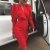 The Best Elegant Women's Long Sleeve V Neck Bodycon Dress OL Ladies Evening Party Office Workout Mini Dress Online - Hplify