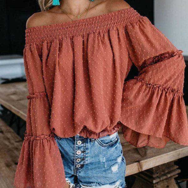 The Best Elegant Women's Off Shoulder Long Sleeve Tops Ladies Sexy Pullover Loose Fashion T-shirt Online - Hplify