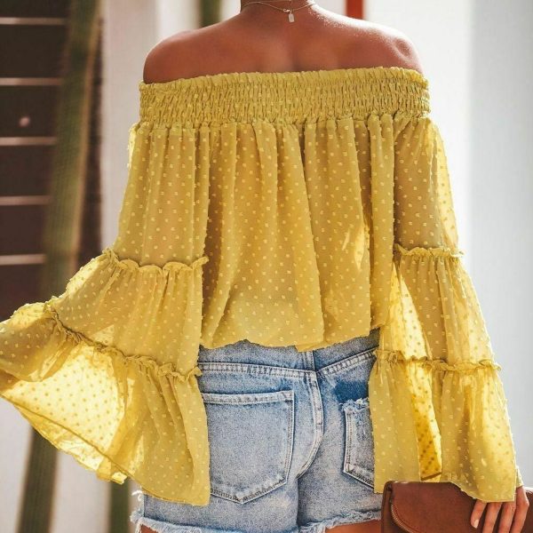 The Best Elegant Women's Off Shoulder Long Sleeve Tops Ladies Sexy Pullover Loose Fashion T-shirt Online - Hplify