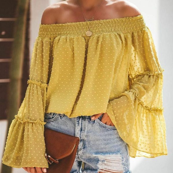 The Best Elegant Women's Off Shoulder Long Sleeve Tops Ladies Sexy Pullover Loose Fashion T-shirt Online - Hplify
