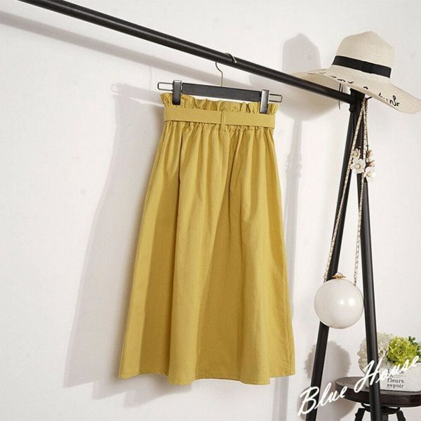 The Best Fashion A-Line Skirt Women Casual Elastic High Waist Loose Summer OL Ladies Pocket Button Midi Long Skirt Online - Hplify