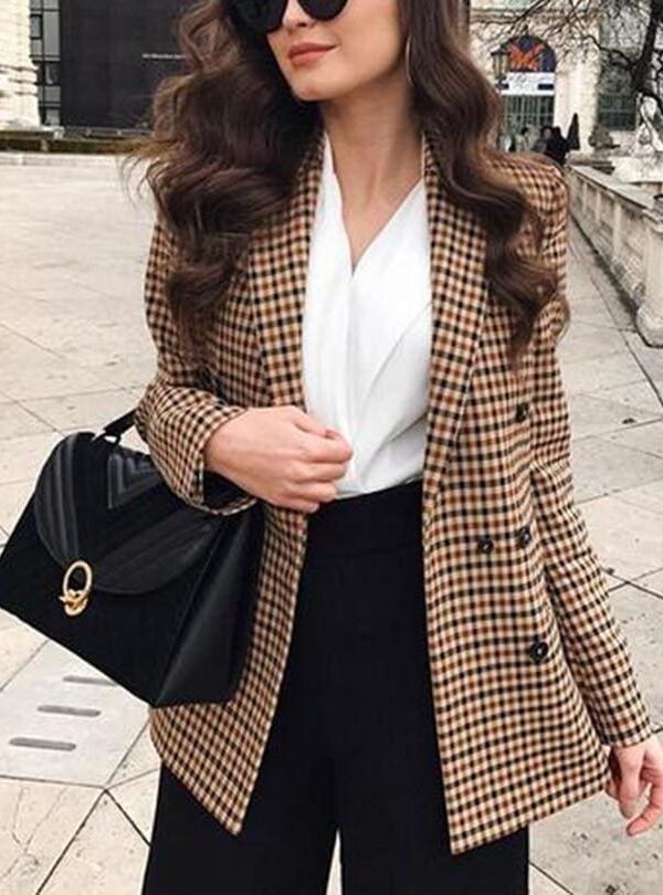 The Best Fashion Autumn Women Plaid Blazers Work Office Lady Blazer Coat Online - Hplify