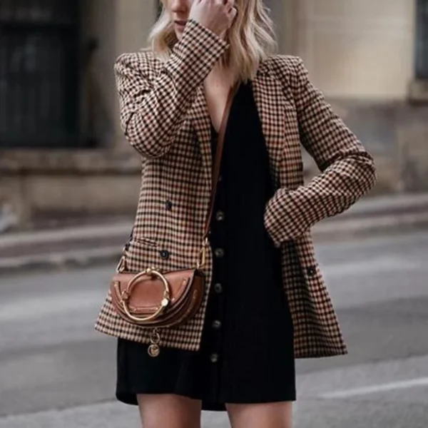 The Best Fashion Autumn Women Plaid Blazers Work Office Lady Blazer Coat Online - Hplify