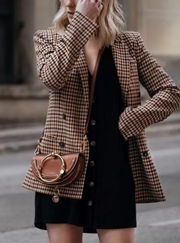 The Best Fashion Autumn Women Plaid Blazers Work Office Lady Blazer Coat Online - Hplify