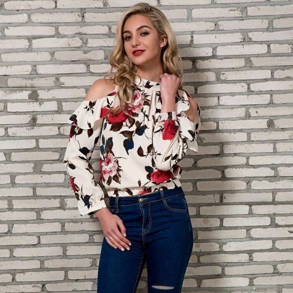 The Best Fashion Boho Women Summer Floral Chiffon Shirt Tops Elegant Ladies Casual Long Sleeve Crew Neck Loose Blouse Shirts Online - Hplify