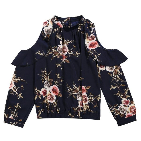 The Best Fashion Boho Women Summer Floral Chiffon Shirt Tops Elegant Ladies Casual Long Sleeve Crew Neck Loose Blouse Shirts Online - Hplify