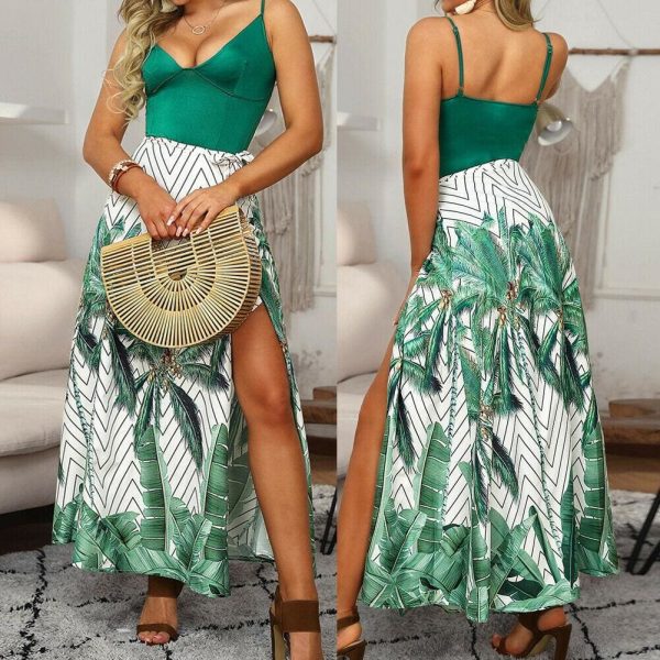 The Best Fashion Boho Women Summer Maxi Long Dress Ladies Floral Spaghetti Strap V-neck Beach Holiday Party Sundress Online - Hplify