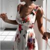 The Best Fashion Floral Dress Women Summer Sleeveless V-Neck Backless Vintage Long Boho Party Casual Loose Beach Sundress Online - Hplify