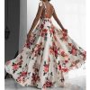The Best Fashion Floral Dress Women Summer Sleeveless V-Neck Backless Vintage Long Boho Party Casual Loose Beach Sundress Online - Hplify