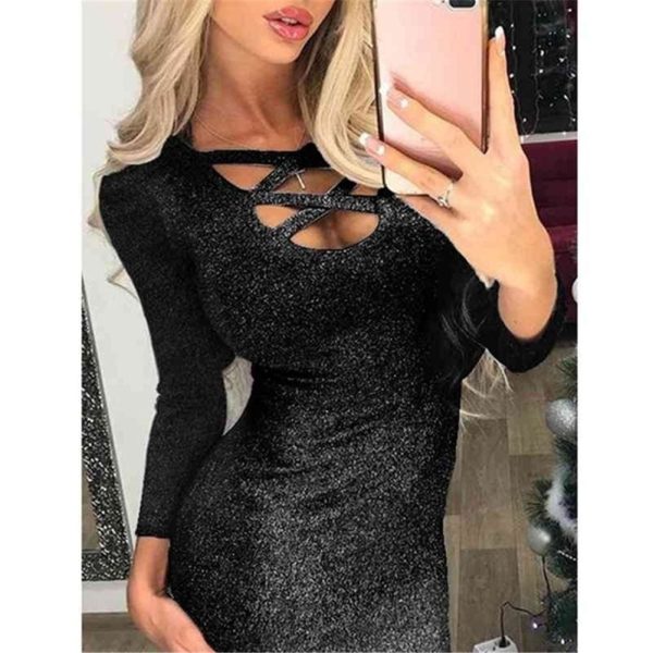 The Best Fashion Glitter Sequin Evening Dress Hollow Out Bodycon Sexy Women Clubwear Wrap Party Slim Fit Formal Dress Online - Hplify