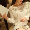 The Best Fashion Ladies Women Autumn Fall Lace Hollow Long Sleeve Casual T Shirt Tops Loose Soft Leisure Tees Online - Hplify