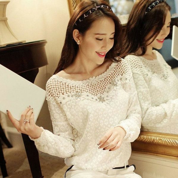 The Best Fashion Ladies Women Autumn Fall Lace Hollow Long Sleeve Casual T Shirt Tops Loose Soft Leisure Tees Online - Hplify