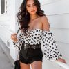 The Best Fashion Ladies Women Off Shoulder Long Sleeve Polka Stretch Bardot Romper Jumpsuit Bodysuit Leotard Top Online - Hplify