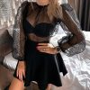 The Best Fashion Ladies Women Sexy See Through Mesh Shirts Dot Printed Puff Long Sleeve Sheer O Neck Blouse Clubwear Summer Tops Online - Hplify